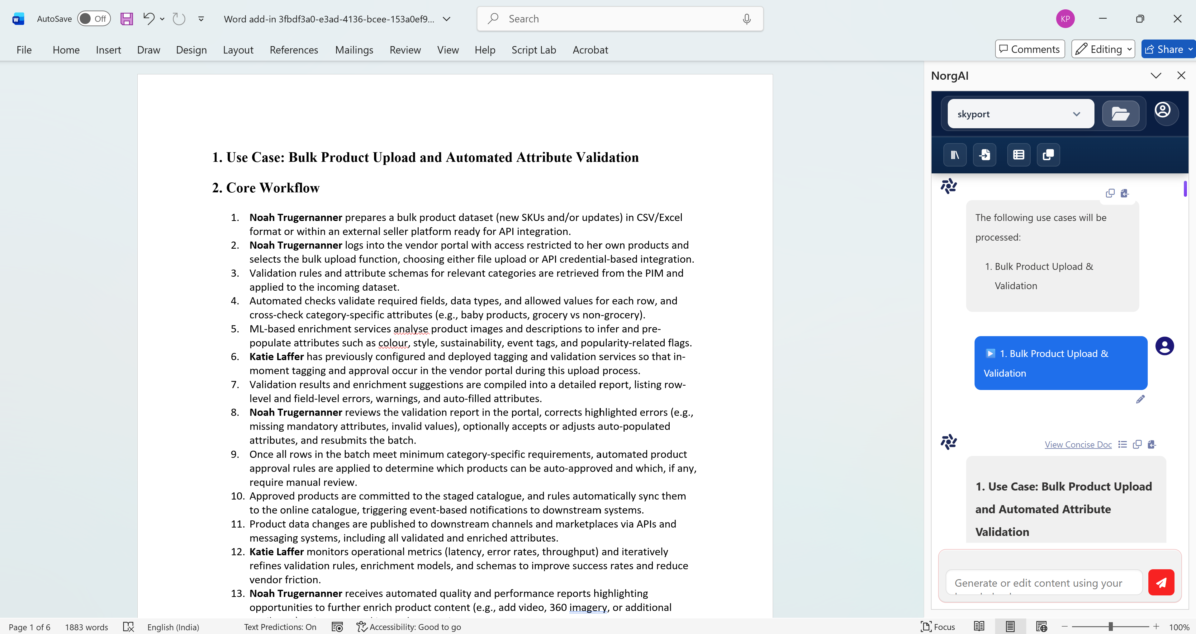 NorgAI Word Plugin Screenshot